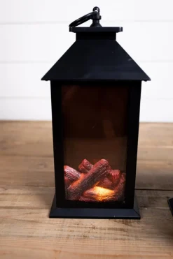 Decorator's Warehouse Christmas Accents^13.4” Battery Operated Fire Log Lantern With Timer