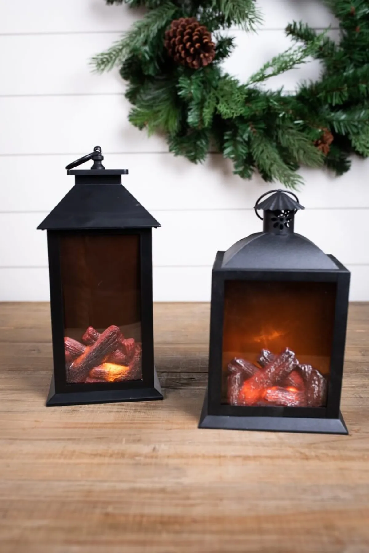 Decorator's Warehouse Christmas Accents^13.4” Battery Operated Fire Log Lantern With Timer