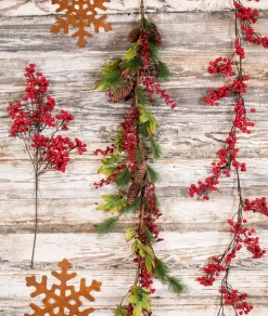 Decorator's Warehouse Christmas Garlands^48” Berry Hard Needle Pine Leaf Garland