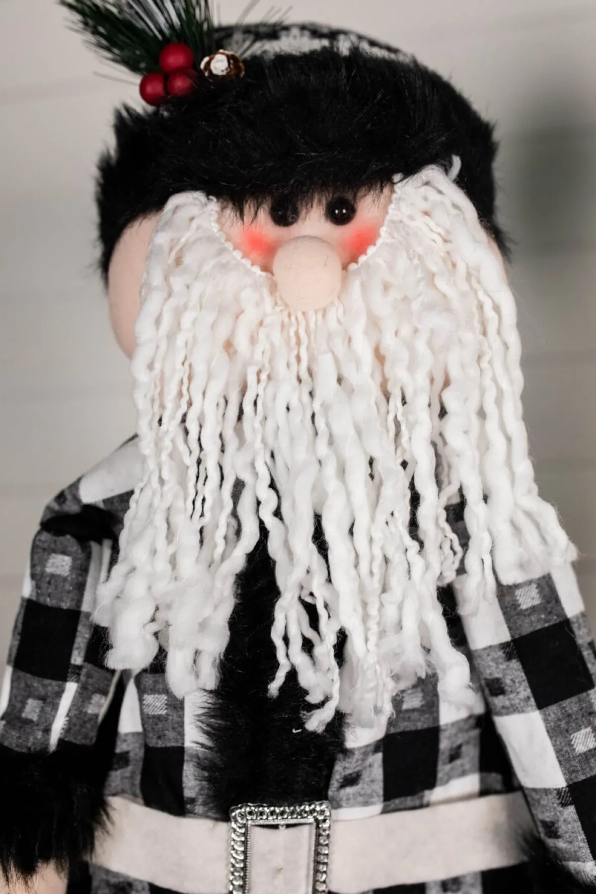 Decorator's Warehouse Christmas Accents^32” Black And White Buffalo Check Santa And Snowman Plush Figurine