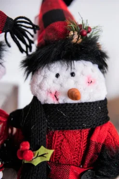 Decorator's Warehouse Christmas Accents^15” Buffalo Check Plush Snowman Shelf Sitter With Dangle Legs