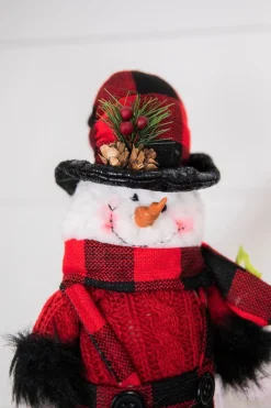 Decorator's Warehouse Christmas Accents^15” Buffalo Check Plush Snowman Shelf Sitter With Dangle Legs