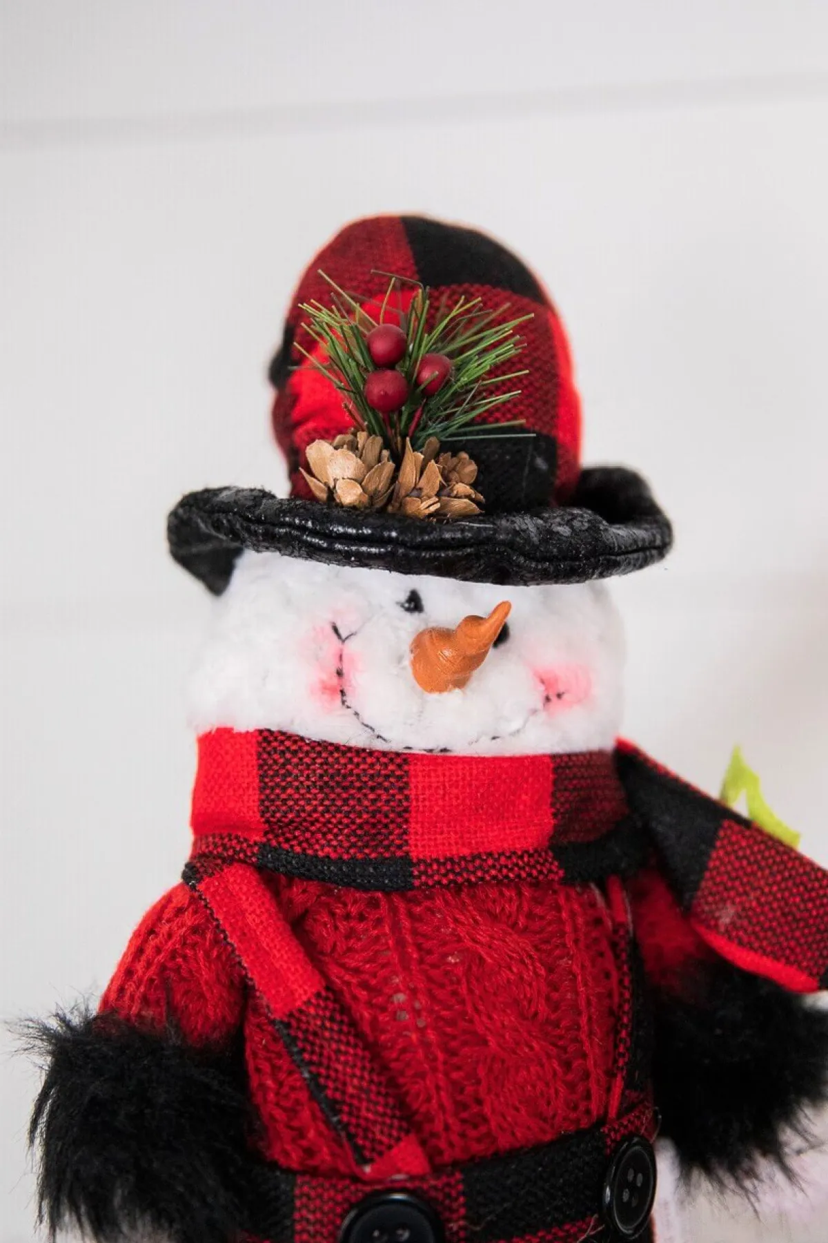 Decorator's Warehouse Christmas Accents^15” Buffalo Check Plush Snowman Shelf Sitter With Dangle Legs