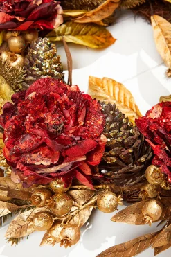 Decorator's Warehouse Christmas Wreaths^24" Burgundy & Gold Peony Laurel Berry Wreath