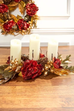 Decorator's Warehouse Christmas Accents^24" Burgundy/Gold Three Peony Laurel