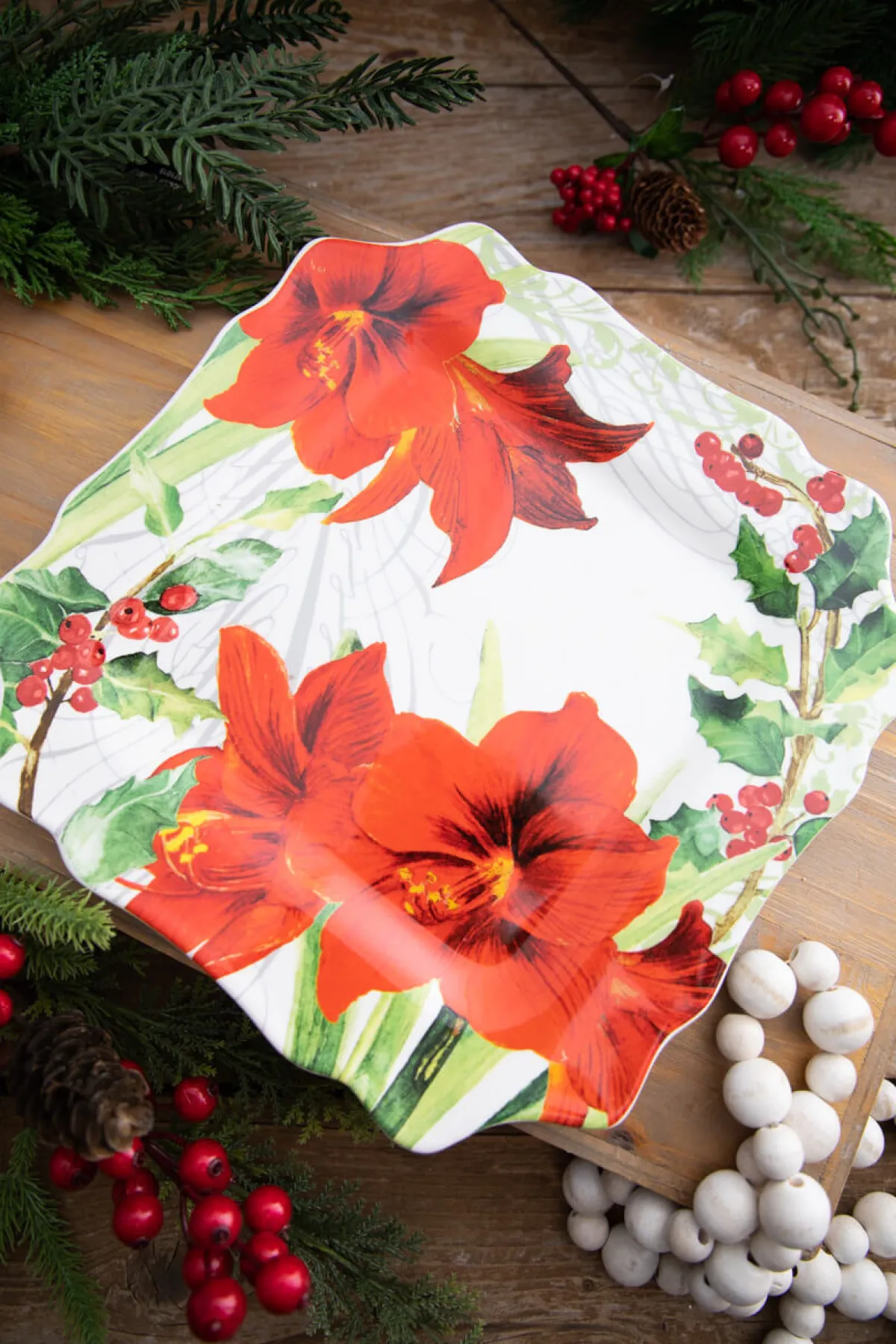 Decorator's Warehouse Christmas Accents^12” Ceramic Christmas Botanical Dinner Plates - Set Of 4