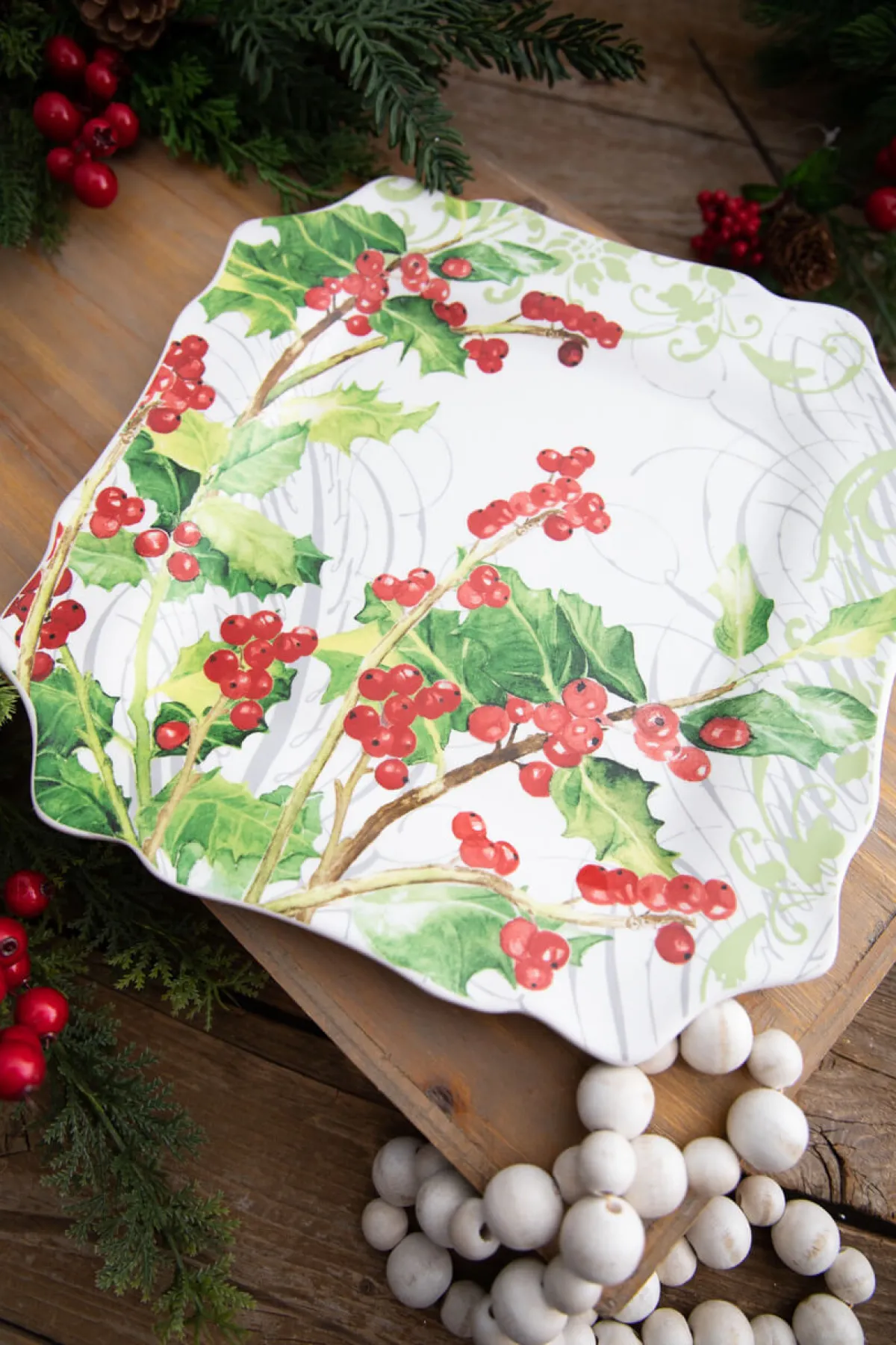 Decorator's Warehouse Christmas Accents^12” Ceramic Christmas Botanical Dinner Plates - Set Of 4