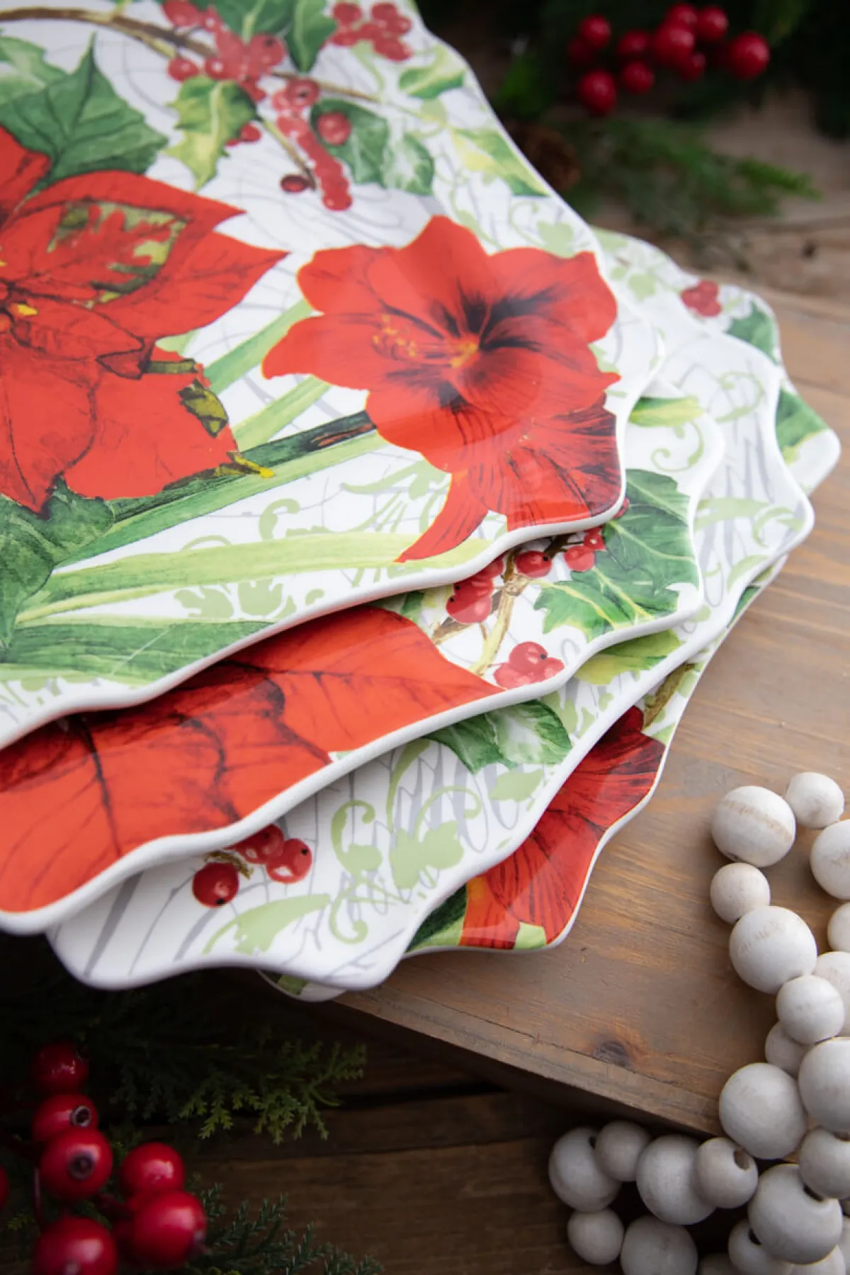 Decorator's Warehouse Christmas Accents^12” Ceramic Christmas Botanical Dinner Plates - Set Of 4