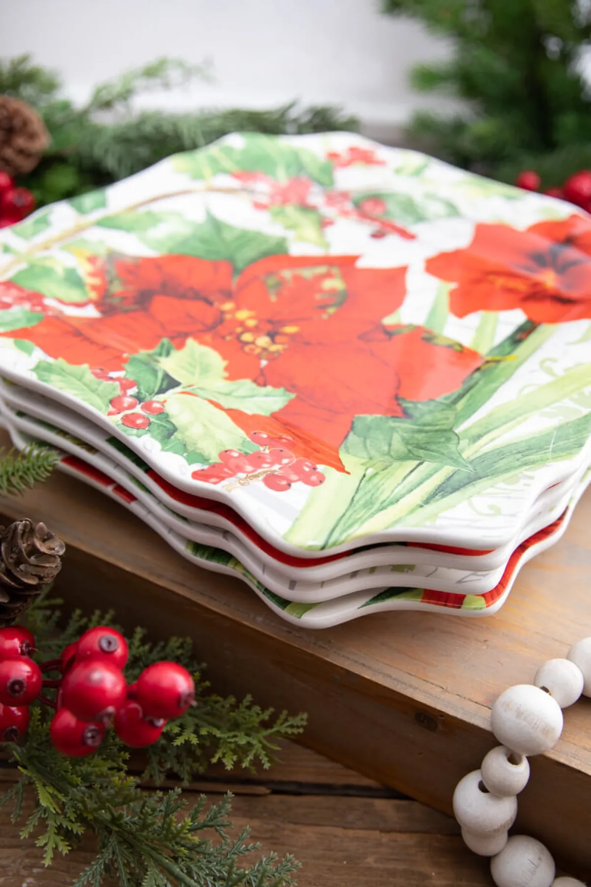 Decorator's Warehouse Christmas Accents^12” Ceramic Christmas Botanical Dinner Plates - Set Of 4