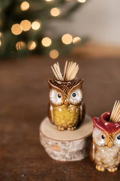 Decorator's Warehouse Christmas Accents^3” Ceramic Owl Tooth Pick Holder
