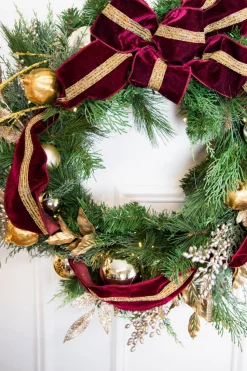 Decorator's Warehouse Christmas Wreaths^30” Cordless Prelit Crimson & Gold Holiday Wreath