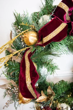 Decorator's Warehouse Christmas Wreaths^30” Cordless Prelit Crimson & Gold Holiday Wreath