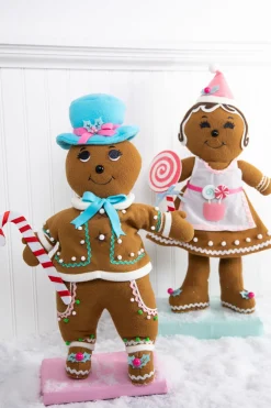 Decorator's Warehouse Christmas Accents^20” Fabric Pastel Gingerbread Man/Lady