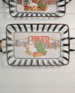 Decorator's Warehouse Christmas Accents^21” Galvanized Metal Holiday Snowman Baskets With Glitter Accent - Set Of 2