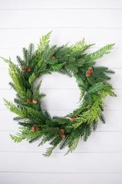 Decorator's Warehouse Christmas Wreaths|Natural Greenery^24” Just Cut Woodland Pines Real Touch Wreath