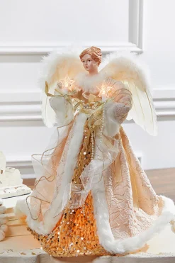 Decorator's Warehouse Christmas Accents^16" Lit Champagne Gold Angel Tree Topper