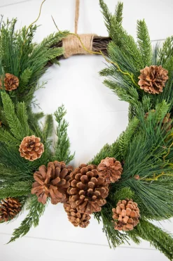 Decorator's Warehouse Christmas Teardrops|Natural Greenery^26” Mixed Greens With Pine Cones Swag Wreath