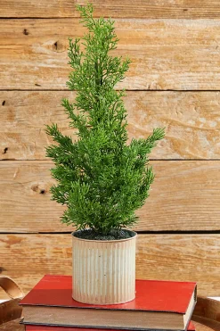 Decorator's Warehouse Christmas Accents^18" Plastic Cypress Tree In Tin Pot