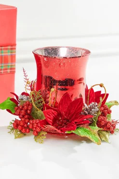 Decorator's Warehouse Christmas Accents^6" Poinsettia & Pine Centerpiece