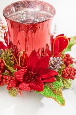 Decorator's Warehouse Christmas Accents^6" Poinsettia & Pine Centerpiece