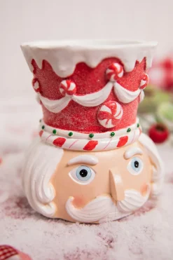 Decorator's Warehouse Christmas Accents^5.5” Red & White Resin Peppermint Nutcracker Candle Holder