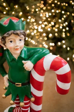 Decorator's Warehouse Christmas Resin^36" Resin Elf Leaning On Candy Cane