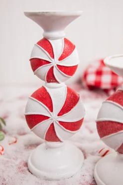Decorator's Warehouse Christmas Accents^11.5” Resin Peppermint Candy Candle Holder