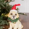 Decorator's Warehouse Christmas Accents^10” Resin Santa Hat/Wreath Lab Pup