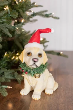 Decorator's Warehouse Christmas Accents^10” Resin Santa Hat/Wreath Lab Pup