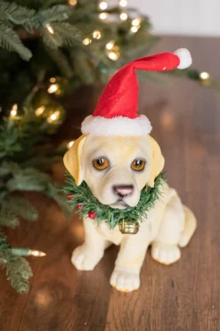 Decorator's Warehouse Christmas Accents^10” Resin Santa Hat/Wreath Lab Pup