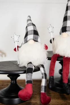 Decorator's Warehouse Christmas Accents^7” Star Wand Buffalo Check Sitting Gnome