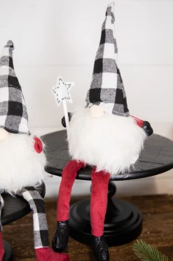 Decorator's Warehouse Christmas Accents^7” Star Wand Buffalo Check Sitting Gnome