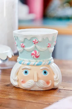 Decorator's Warehouse Christmas Accents^5.5” Teal Resin Pastel Candy Nutcracker Candle Holder