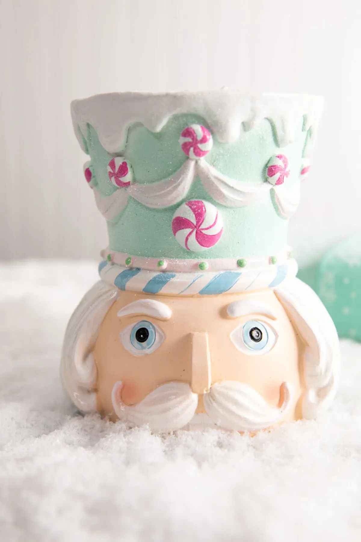 Decorator's Warehouse Christmas Accents^5.5” Teal Resin Pastel Candy Nutcracker Candle Holder