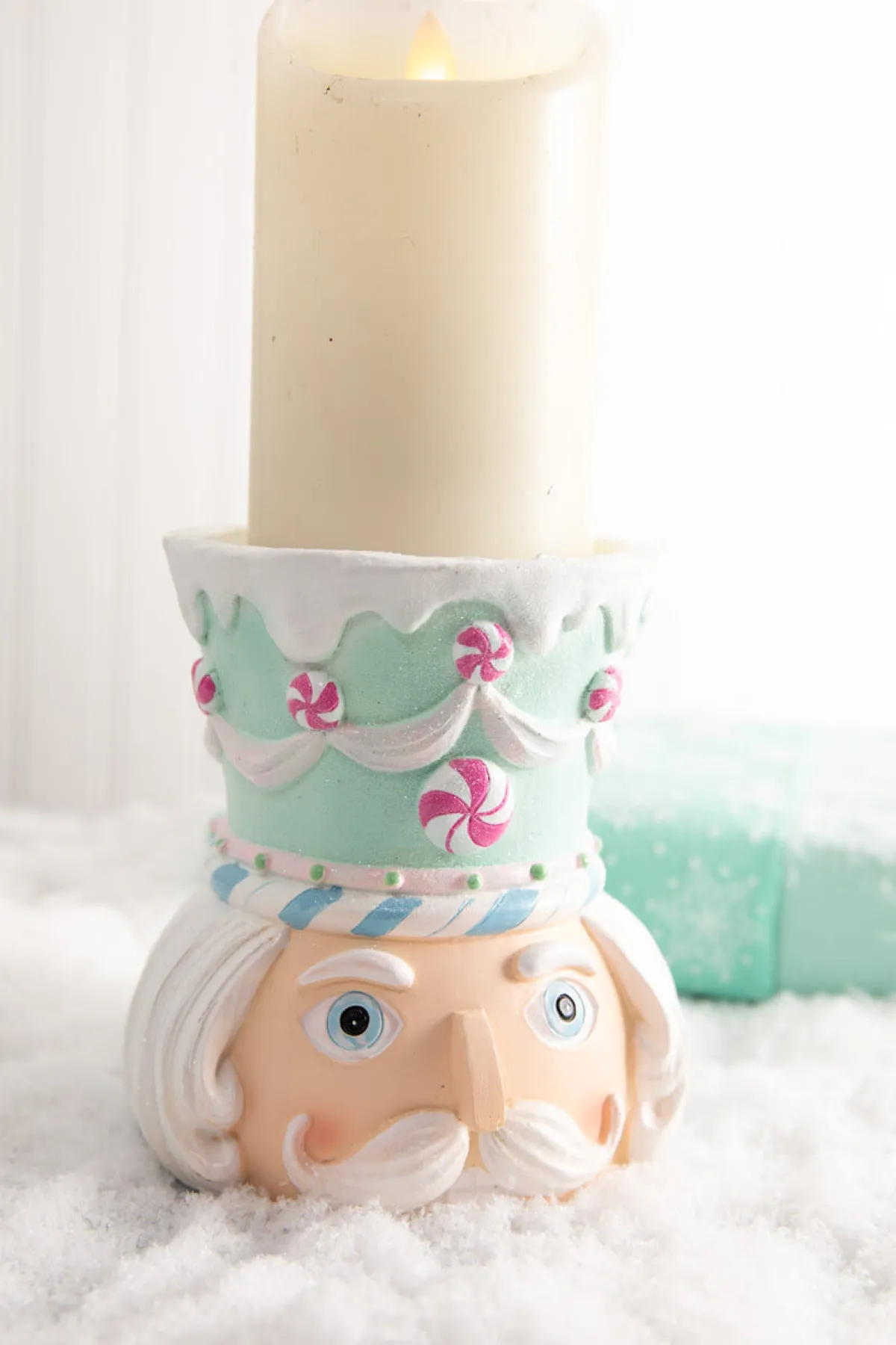 Decorator's Warehouse Christmas Accents^5.5” Teal Resin Pastel Candy Nutcracker Candle Holder