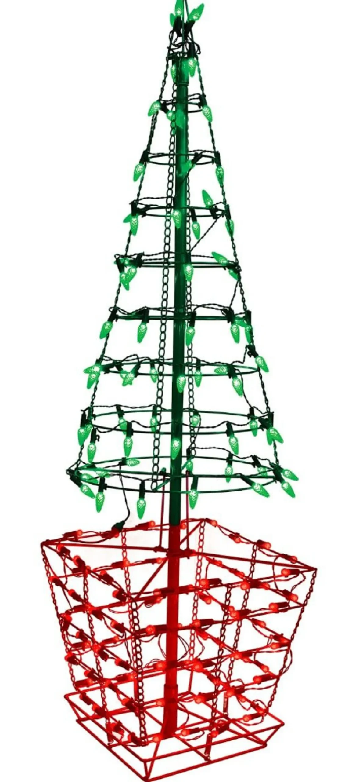 Decorator's Warehouse Outdoor Lighting^4' Twinkling Tree Topiary With 150 Lights C5 & G12 - Green /Red