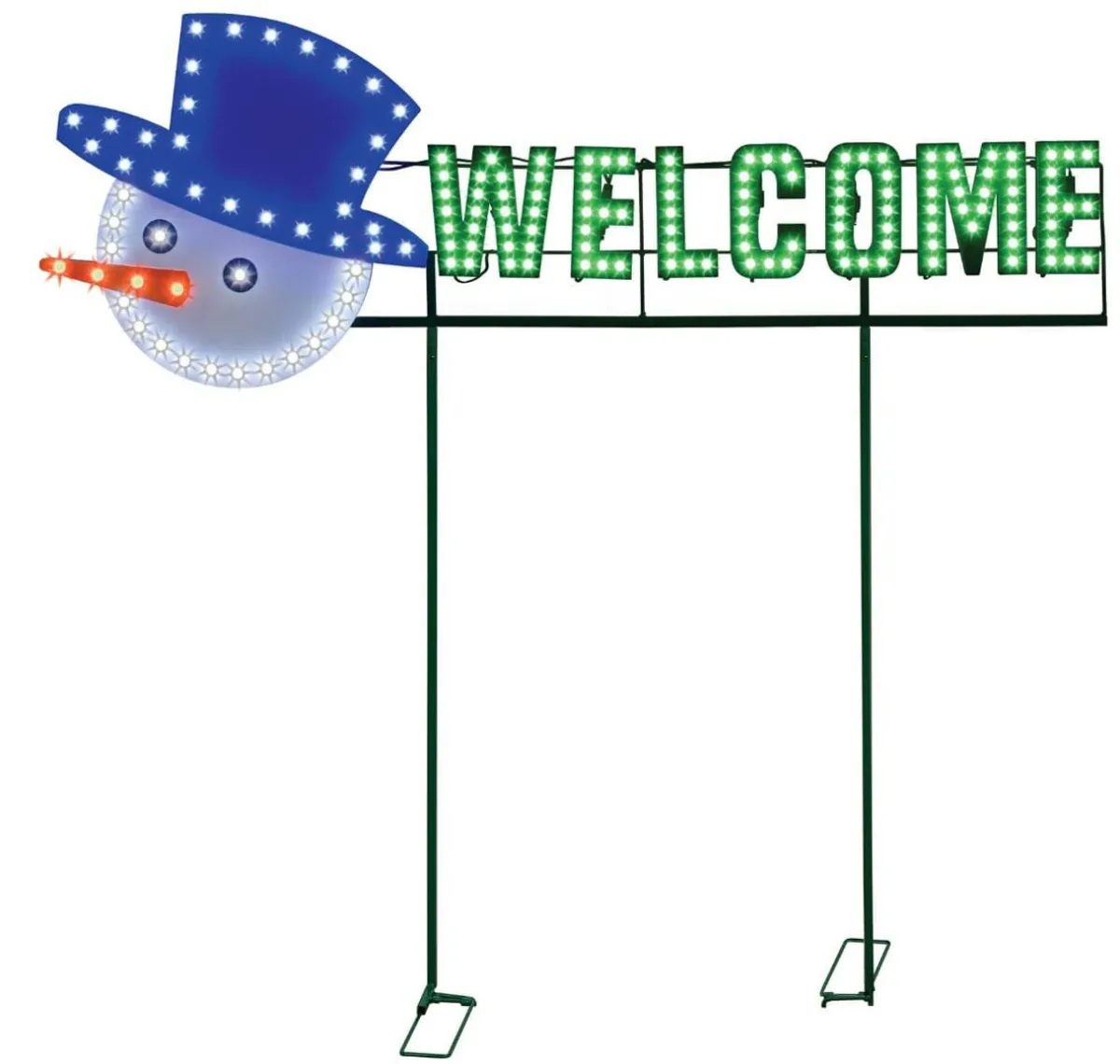 Decorator's Warehouse Outdoor Lighting^36" Welcome Yard Sign - Snowman Face - Red/Green/Pure White With 162 Lights