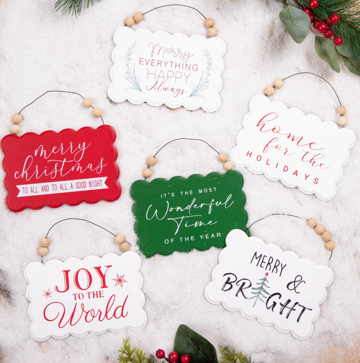 Decorator's Warehouse Christmas Accents^6.6” Wood Holiday Sign Ornament