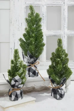 Decorator's Warehouse Christmas Accents^Flocked Pine Tree With Plaid Fabric - Large
