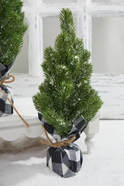 Decorator's Warehouse Christmas Accents^Flocked Pine Tree With Plaid Fabric - Medium