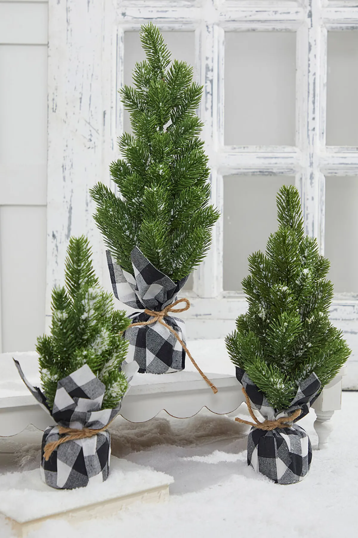Decorator's Warehouse Christmas Accents^Flocked Pine Tree With Plaid Fabric - Medium