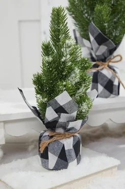Decorator's Warehouse Christmas Accents^Flocked Pine Tree With Plaid Fabric - Small