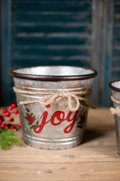 Decorator's Warehouse Christmas Accents^Galvanized Metal “Joy” Containers - Set Of 2