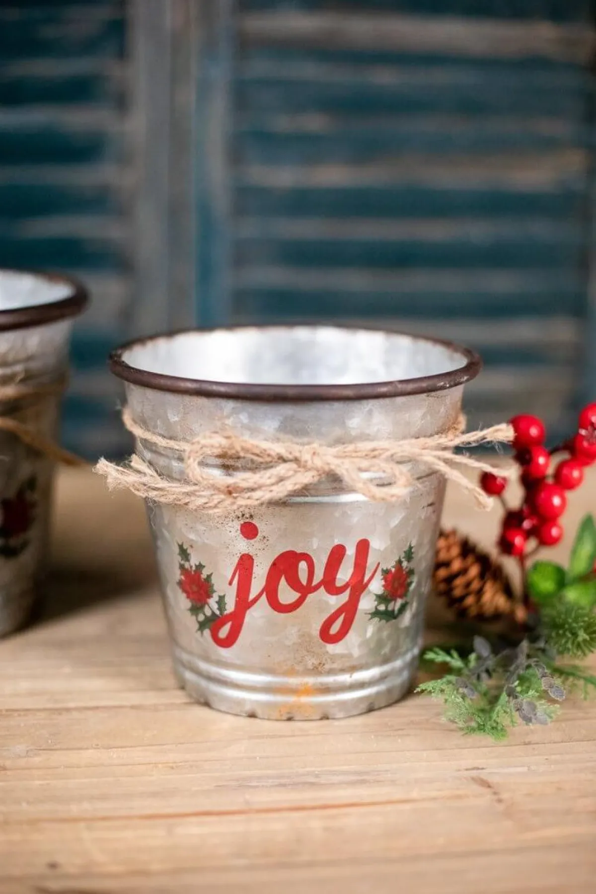 Decorator's Warehouse Christmas Accents^Galvanized Metal “Joy” Containers - Set Of 2