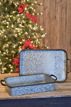 Decorator's Warehouse Christmas Accents^Galvanized Metal Trays - Set Of 2