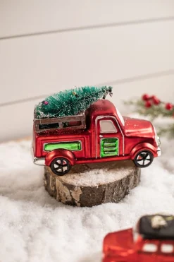 Decorator's Warehouse Christmas Accents^Glass Car With Bottle Brush Tree Décor