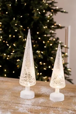 Decorator's Warehouse Christmas Accents^Glass Light Up Winter Scene Trees- Set Of 2