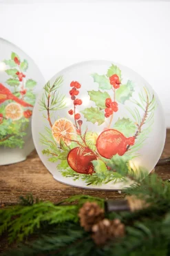Decorator's Warehouse Christmas Accents^Lighted Glass Disc - Set Of 2