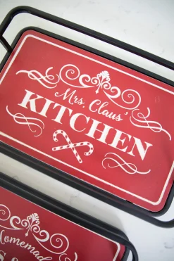 Decorator's Warehouse Christmas Accents^Metal & Wood Engraved Holiday Trays - Set Of 2