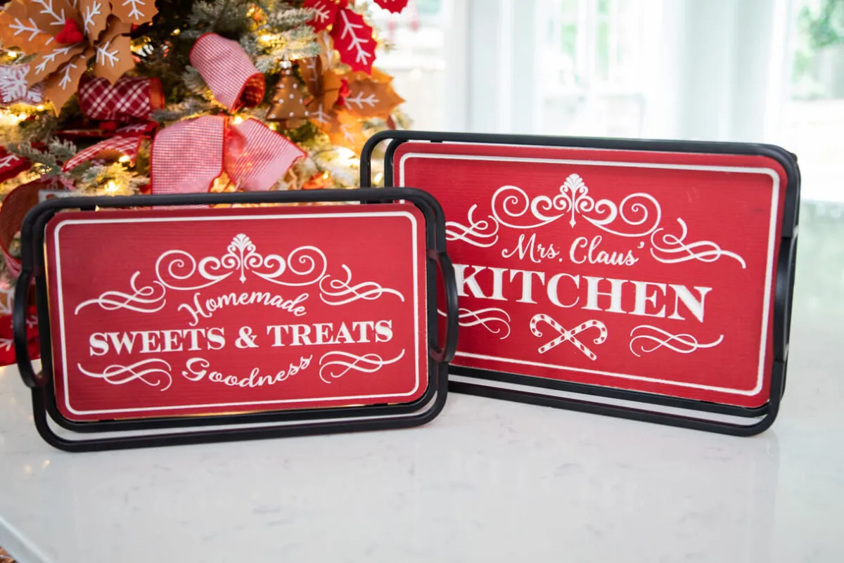 Decorator's Warehouse Christmas Accents^Metal & Wood Engraved Holiday Trays - Set Of 2